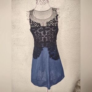 Purjarda Blue Sleeveless Dress Floral Lace Top Metallic Skirt Party New Year's